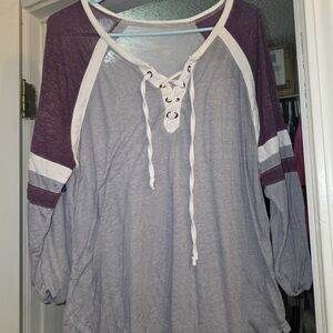 Bobbie Brooks Lace-Up Sweatshirt in Purple and Gray